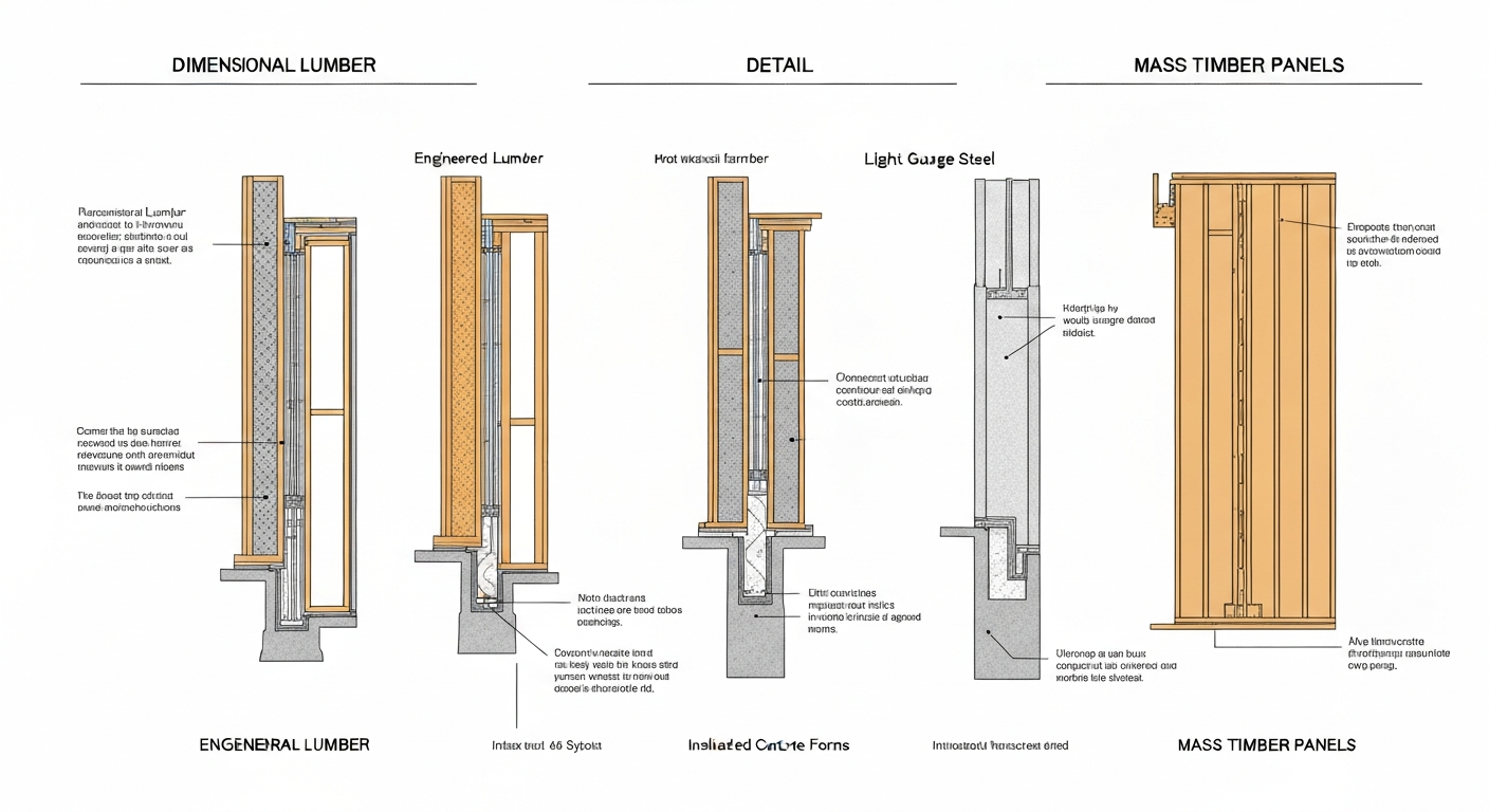 Side-by-side detail comparison of five residential framing systems