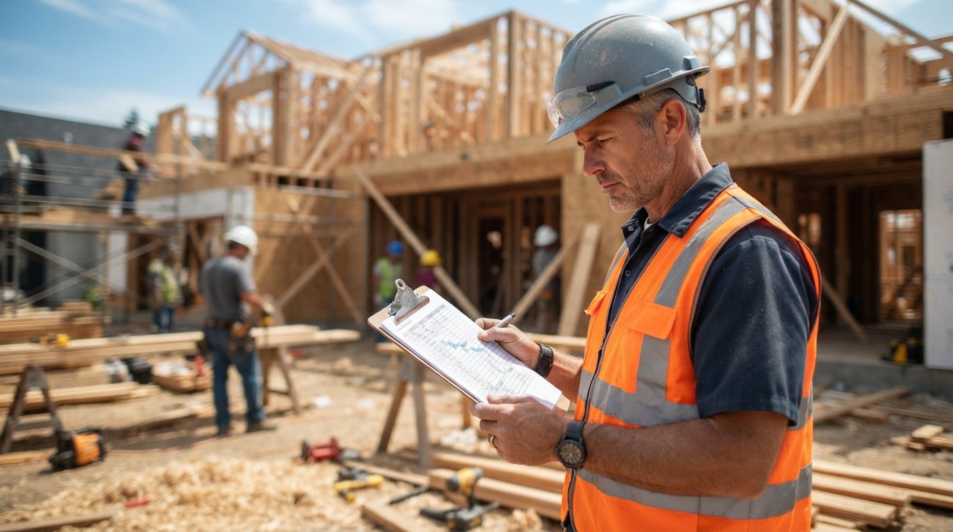 Contractor reviewing construction schedule