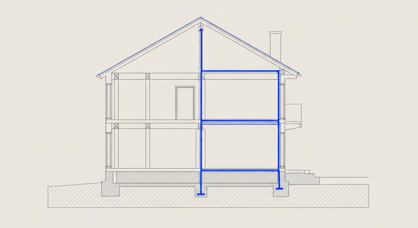 Side cutaway illustration of a continuous load path traced in a single accent color