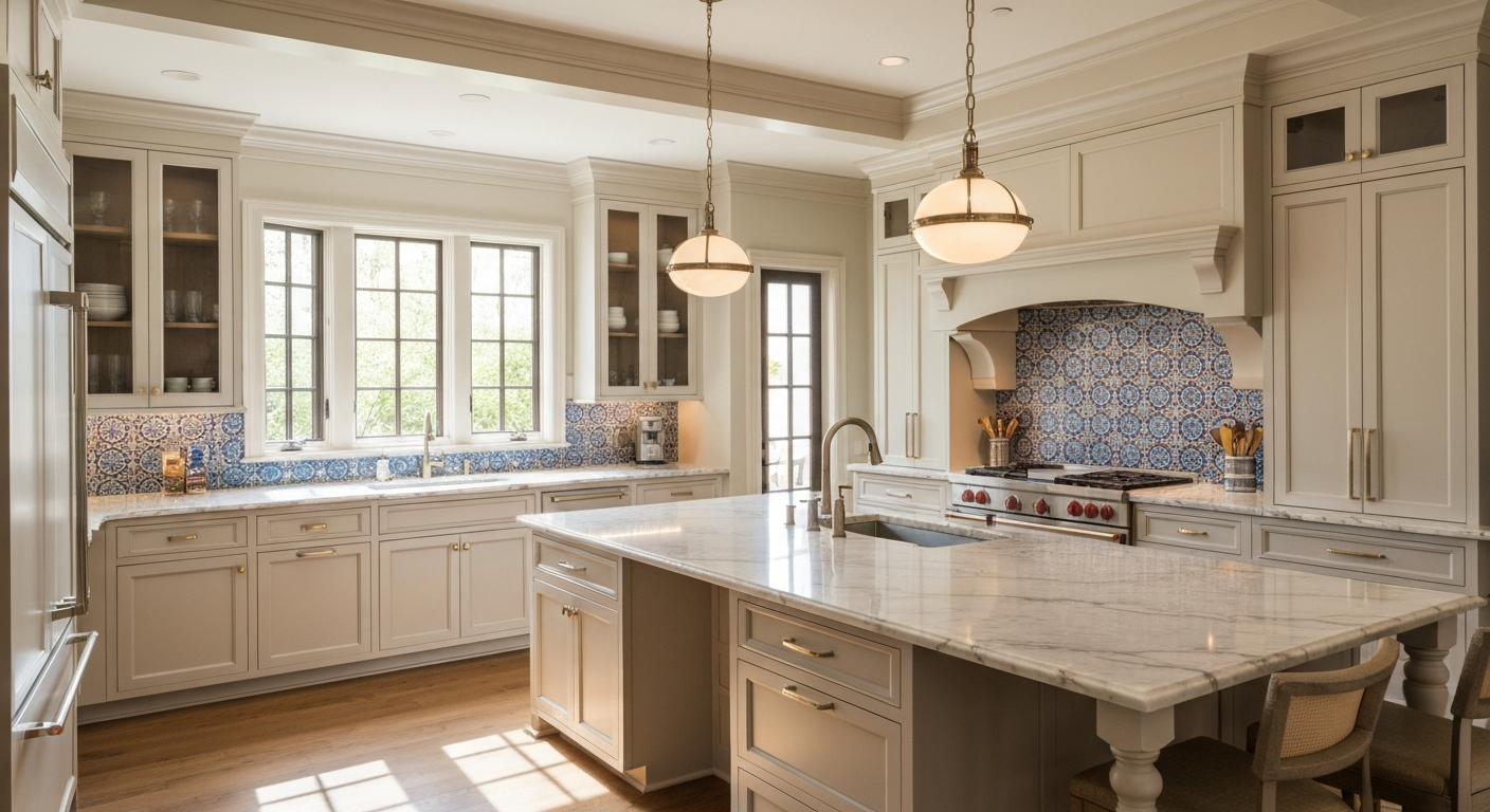 Luxury custom kitchen with high-end finishes and marble countertops
