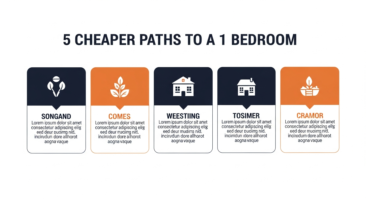 Infographic comparing five cheaper paths to a one-bedroom living space with typical cost ranges